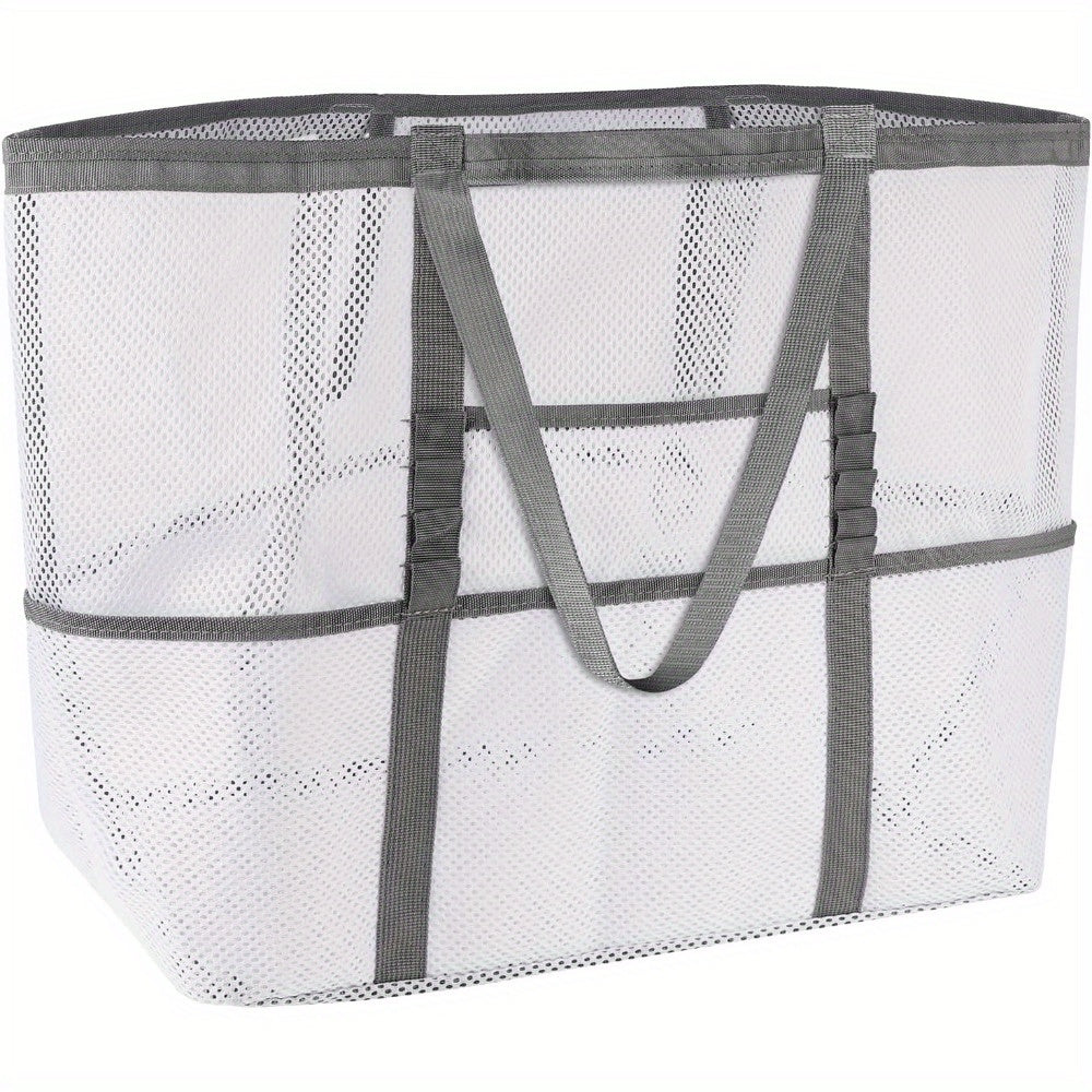 1pc Extra-Large Large Mesh Beach Tote Bag - Foldable & Portable for Pool, Boat Trips, Toys & Vacation Essentials, Lightweight Swim Bag with Zipper and Extra Pockets for Pool, Boat, and Vacation Essentials, Black, Beach Vacation Bag | Organized Stora