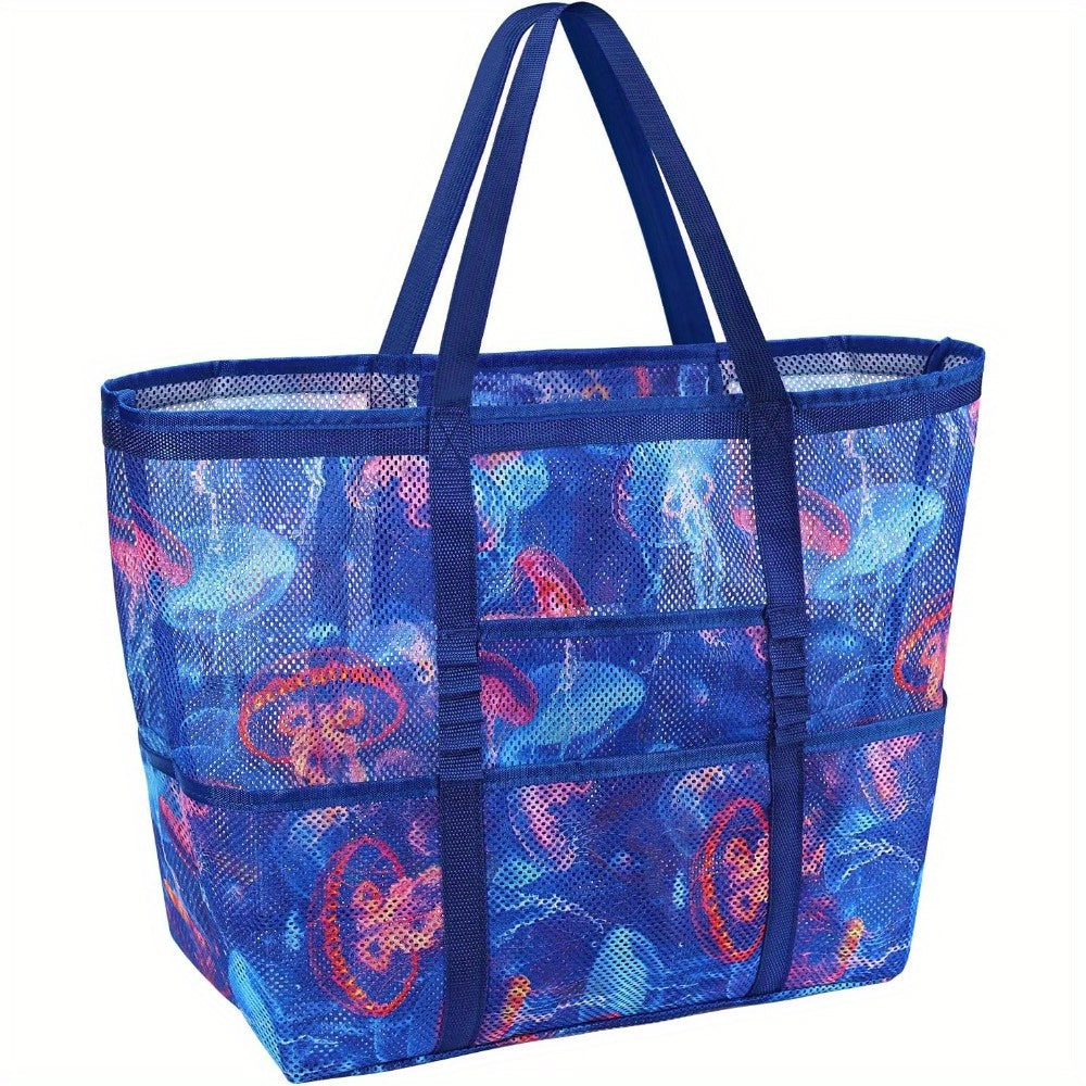 1pc Extra-Large Large Mesh Beach Tote Bag - Foldable & Portable for Pool, Boat Trips, Toys & Vacation Essentials, Lightweight Swim Bag with Zipper and Extra Pockets for Pool, Boat, and Vacation Essentials, Black, Beach Vacation Bag | Organized Stora