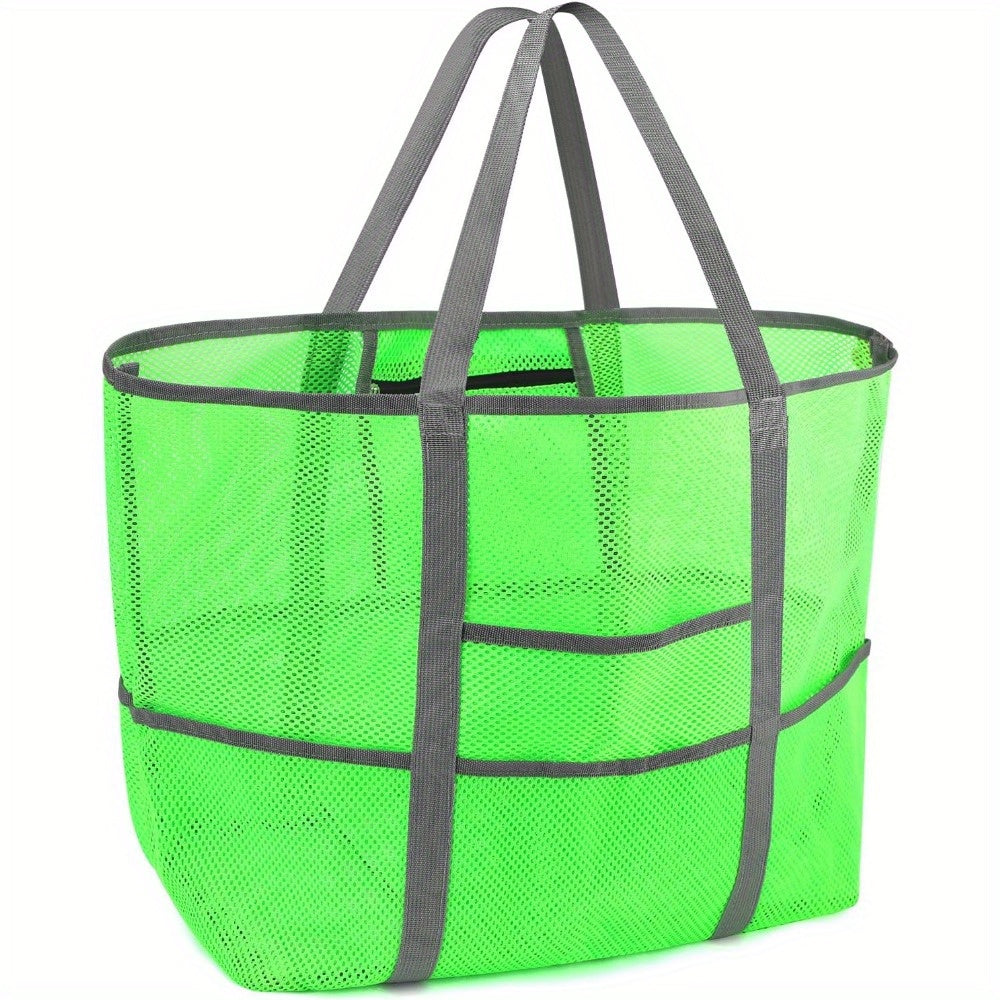 1pc Extra-Large Large Mesh Beach Tote Bag - Foldable & Portable for Pool, Boat Trips, Toys & Vacation Essentials, Lightweight Swim Bag with Zipper and Extra Pockets for Pool, Boat, and Vacation Essentials, Black, Beach Vacation Bag | Organized Stora