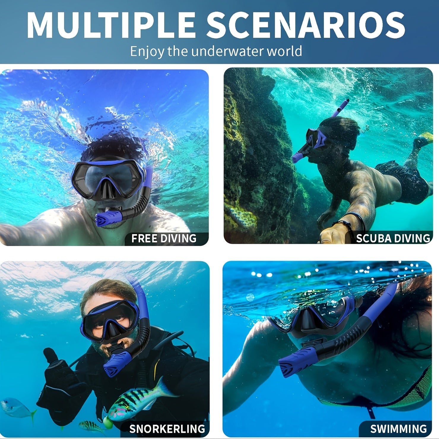 4pcs-snorkeling Gear for Adults-snorkel, Swimming Gear Bag-swimming Goggles, Pc Glass Waterproof And Anti-fog, Suitable for Adults, Snorkeling Water Tour, Water Goggles for Adults, Snorkeling Gear for Adults, Beach Vacation Essentials