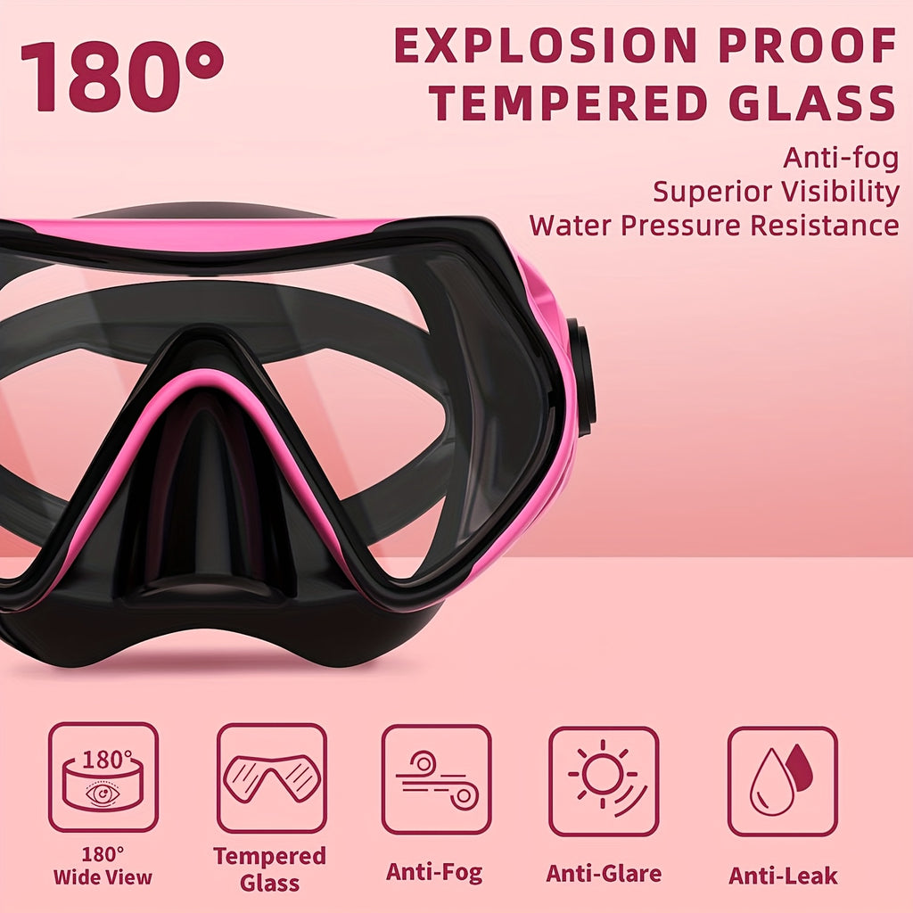 4 Full Diving Masks 4 Full Diving Masks for Adults | Professional Snorkeling Goggles, Anti-Fog Swimming Glasses with Computer Lenses, Dry Snorkeling Masks + Snorkels, Suitable for Diving and Snorkeling