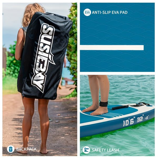 10Ft Inflatable SUP Board 10Ft Inflatable Stand Up Paddle Board | Adult SUP with Multi-Level Deck, Travel Backpack, Wide Stand-Up Position | Maximum Load Capacity 300 Lbs, Super Surfboard for Yoga & Various Scenarios