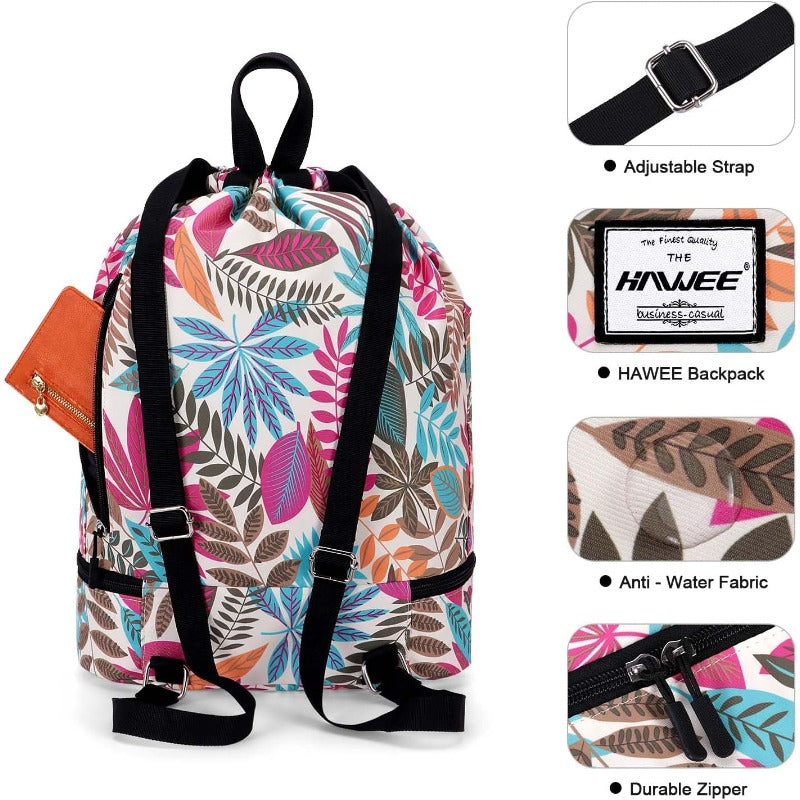 Dry Wet Drawstring Backpack with Shoe Compartment for Women Adjustable Gym Bag