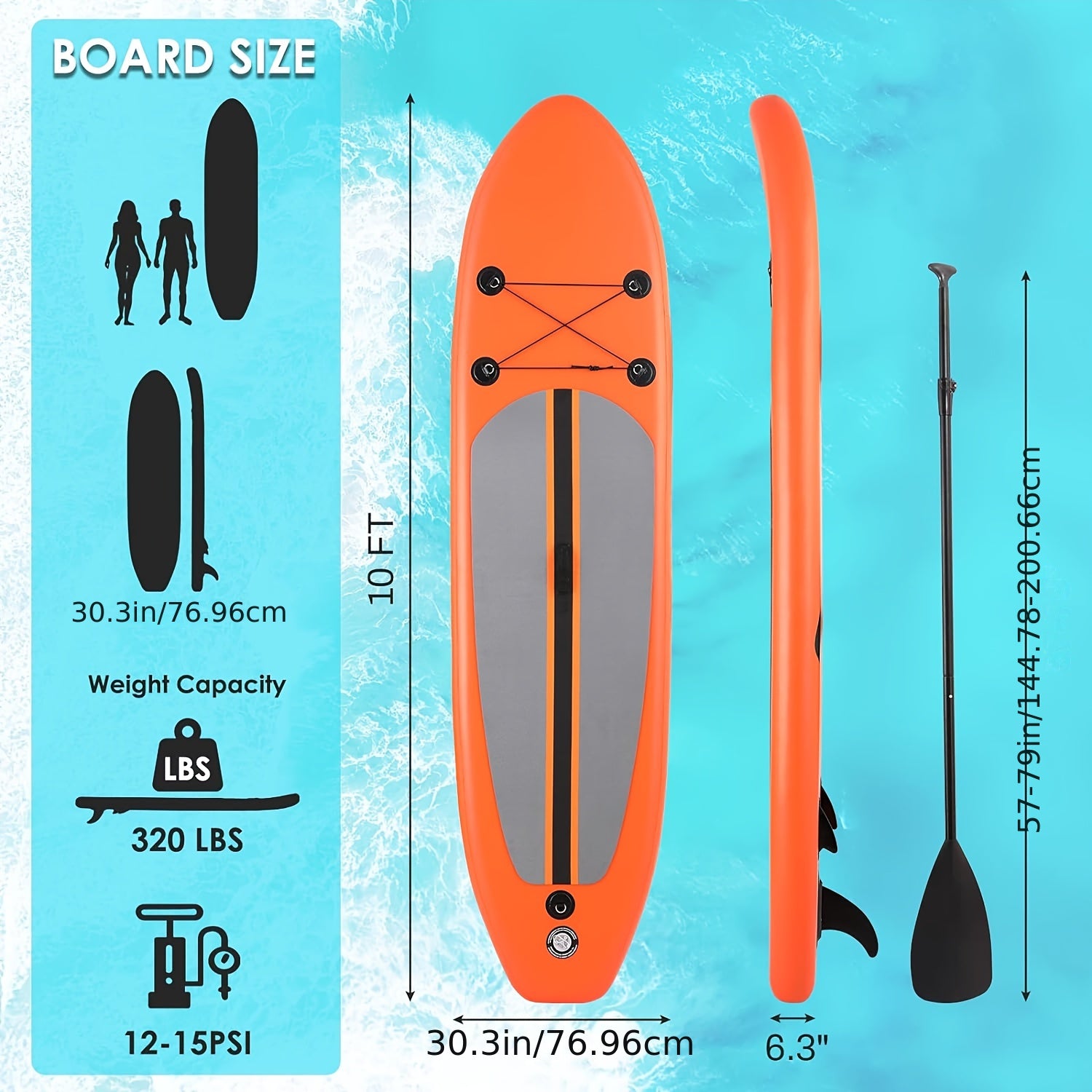 10ft Inflatable Stand-Up Paddle Board with Adjustable Paddle, Dual-Action Pump, and Bungee Cord Storage - Vibrant Orange Design, Includes Carry Bag & Detachable Fins - Perfect for Beginners & Enthusiasts, Paddle Boarding | Vibrant Orange Board | Adjustabl