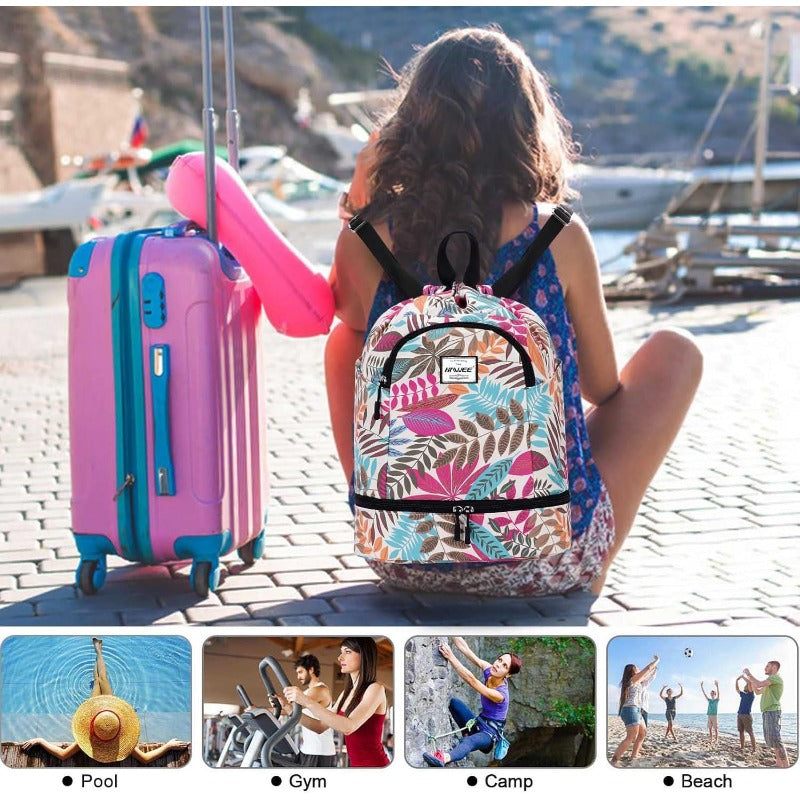 Dry Wet Drawstring Backpack with Shoe Compartment for Women Adjustable Gym Bag