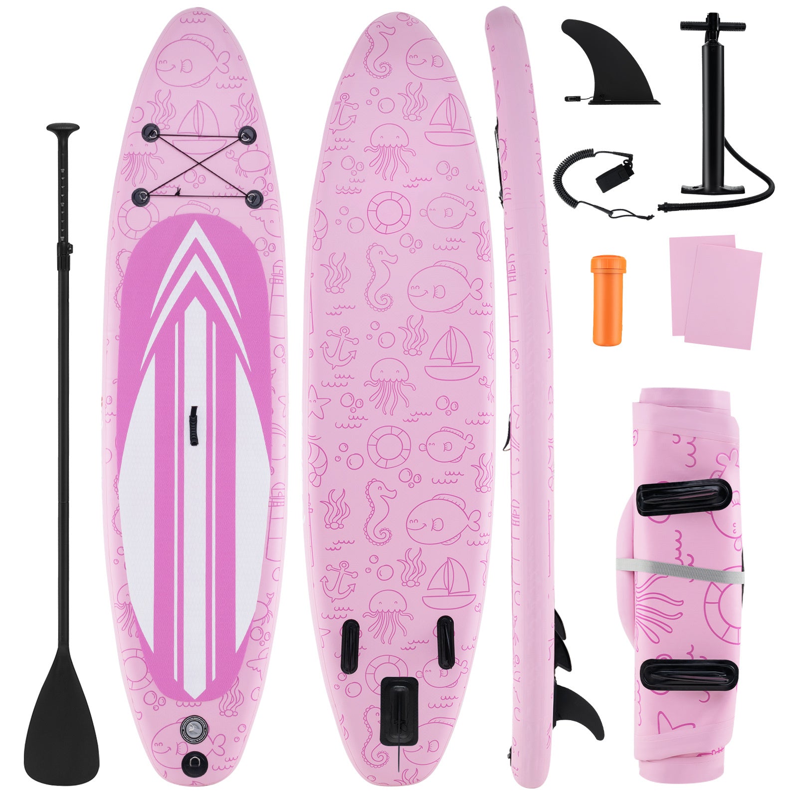 GYMAX Inflatable SUP with 3 Fins, Non-Slip Deck & Carry Backpack - Durable PVC, Easy Inflation Hand Pump Included, Stand Up Paddle Board