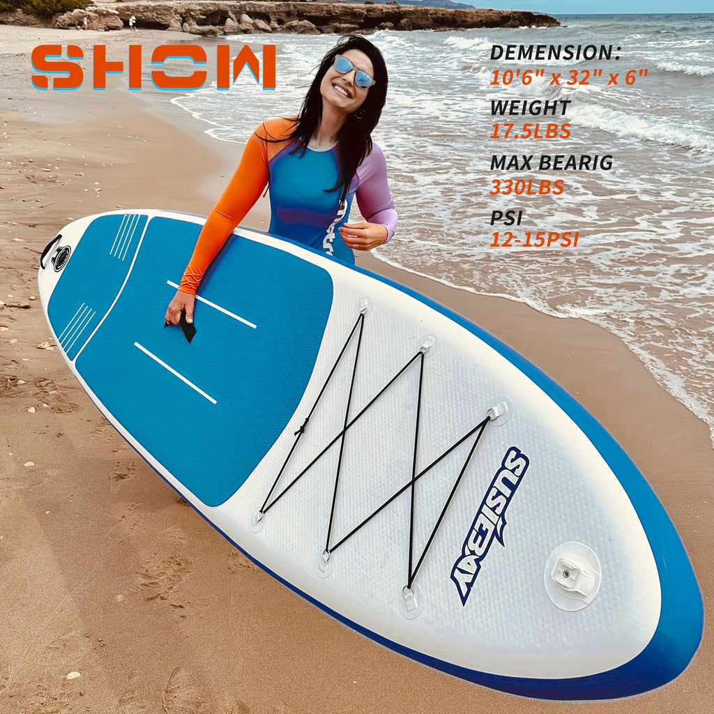 10Ft Inflatable SUP Board 10Ft Inflatable Stand Up Paddle Board | Adult SUP with Multi-Level Deck, Travel Backpack, Wide Stand-Up Position | Maximum Load Capacity 300 Lbs, Super Surfboard for Yoga & Various Scenarios