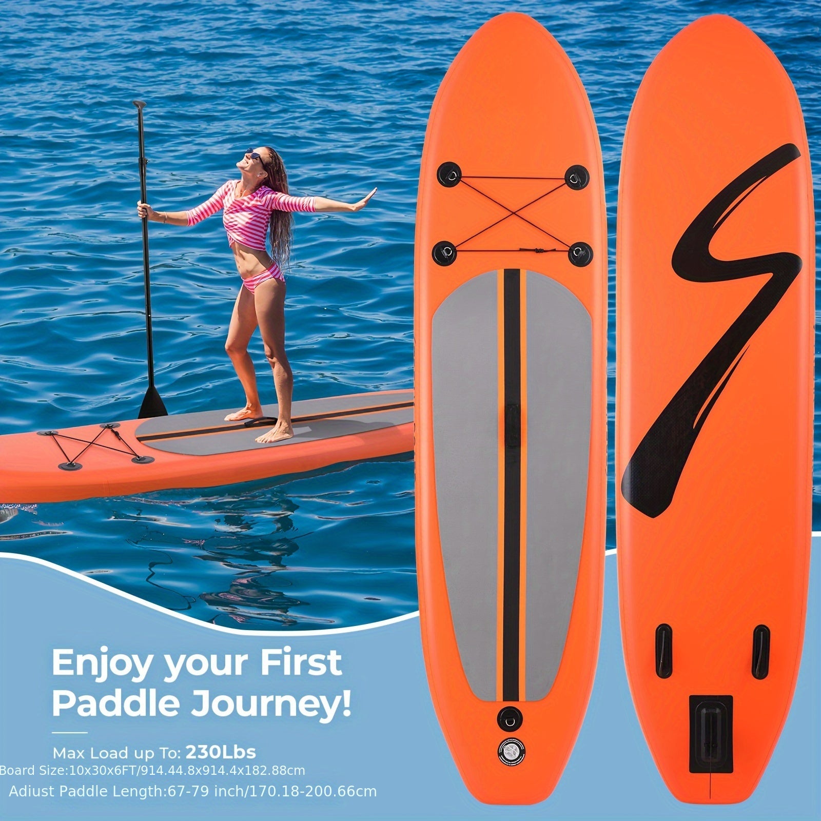 10ft Inflatable Stand-Up Paddle Board with Adjustable Paddle, Dual-Action Pump, and Bungee Cord Storage - Vibrant Orange Design, Includes Carry Bag & Detachable Fins - Perfect for Beginners & Enthusiasts, Paddle Boarding | Vibrant Orange Board | Adjustabl