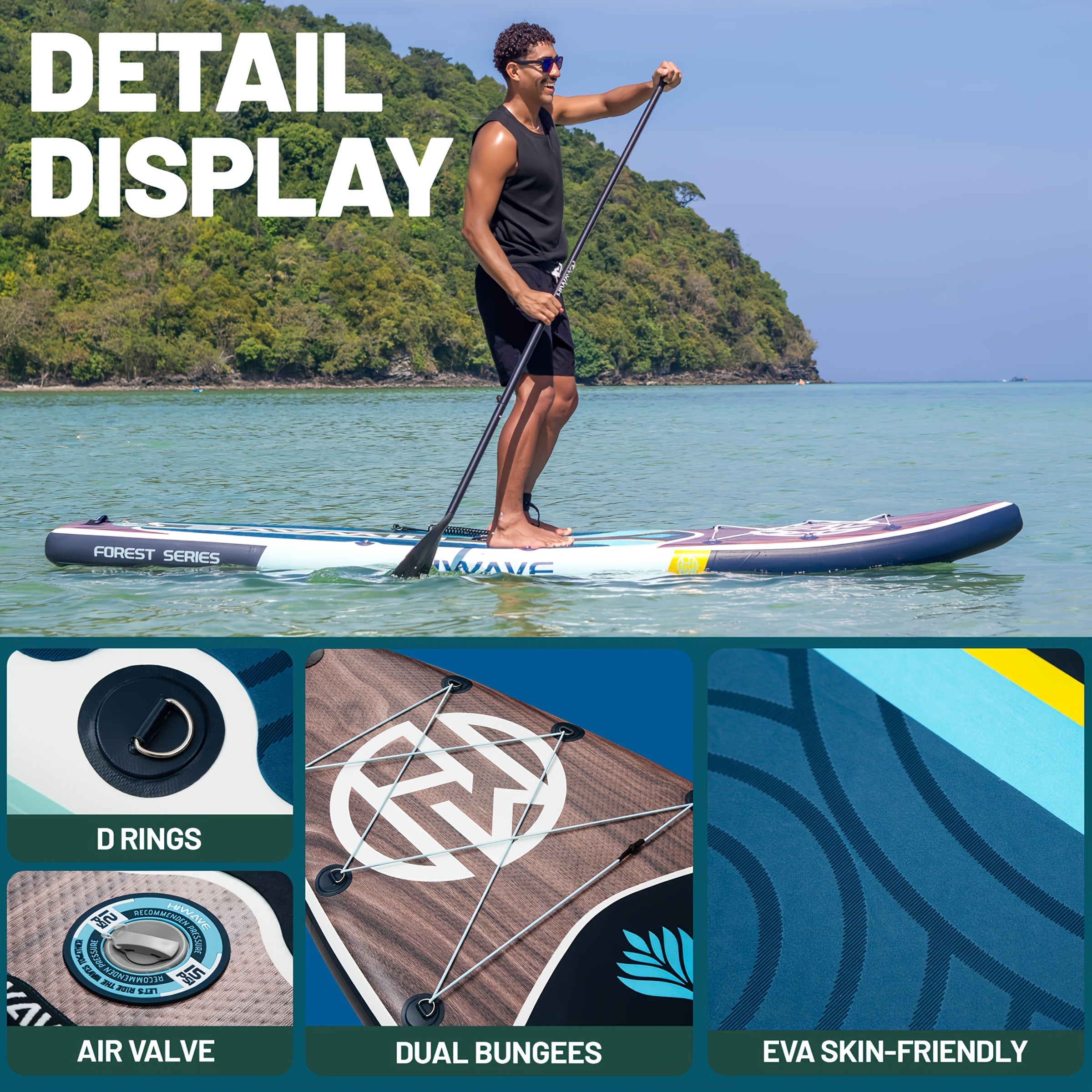 Wood Grain Color Inflatable Stand Up Paddle Board, 11ft 34in 6in, Paddle Board Load Capacity 420lbs, Pet Friendly for Ocean and Lake Use with Dual Action Manual Pump