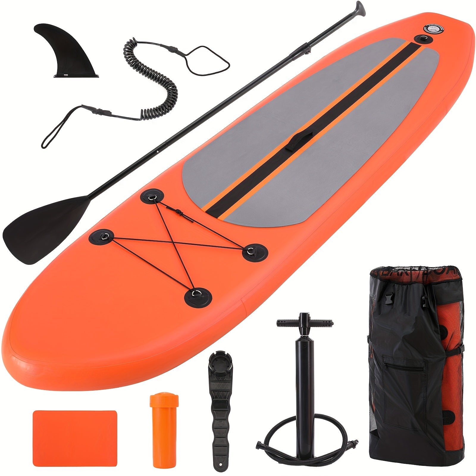 10ft Inflatable Stand-Up Paddle Board with Adjustable Paddle, Dual-Action Pump, and Bungee Cord Storage - Vibrant Orange Design, Includes Carry Bag & Detachable Fins - Perfect for Beginners & Enthusiasts, Paddle Boarding | Vibrant Orange Board | Adjustabl