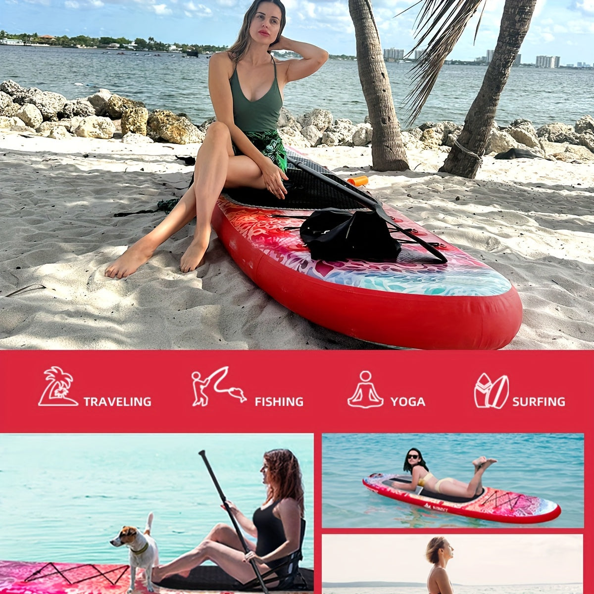 AISUNSS SUP Board 10.6Ft All Around Board Premium ISUP, Yoga Board With Durable SUP Accessories Include Non-Slip Mat, Safety Leash, Waterproof Phone Bag, Double Action Pump, Adjustable