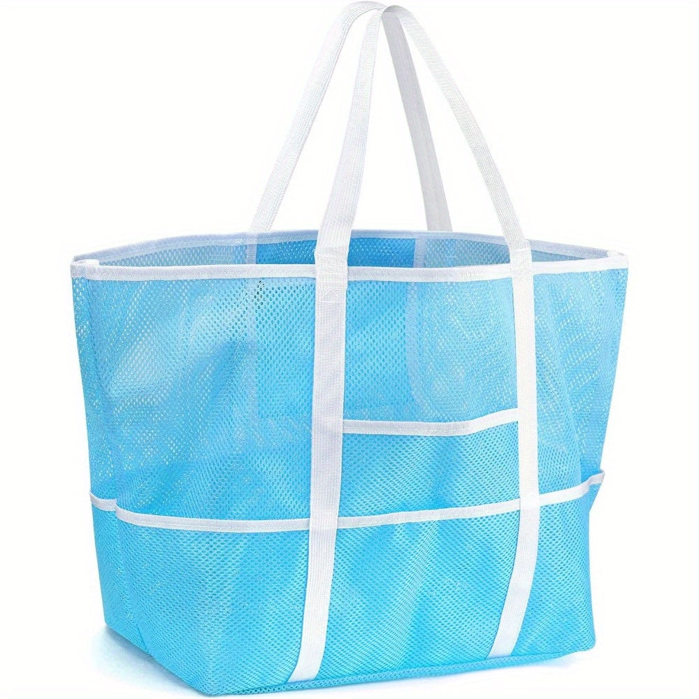 1pc Extra-Large Large Mesh Beach Tote Bag - Foldable & Portable for Pool, Boat Trips, Toys & Vacation Essentials, Lightweight Swim Bag with Zipper and Extra Pockets for Pool, Boat, and Vacation Essentials, Black, Beach Vacation Bag | Organized Stora