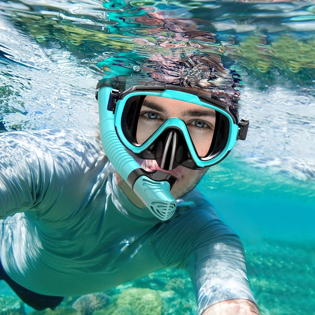 4 Full Diving Masks 4 Full Diving Masks for Adults | Professional Snorkeling Goggles, Anti-Fog Swimming Glasses with Computer Lenses, Dry Snorkeling Masks + Snorkels, Suitable for Diving and Snorkeling