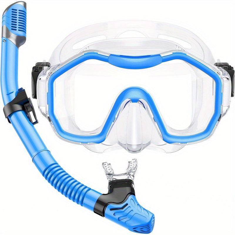 Snorkelling 2pcs Set, Adult Dry Snorkelling Set, Free Breathing Panoramic View Diving Goggles