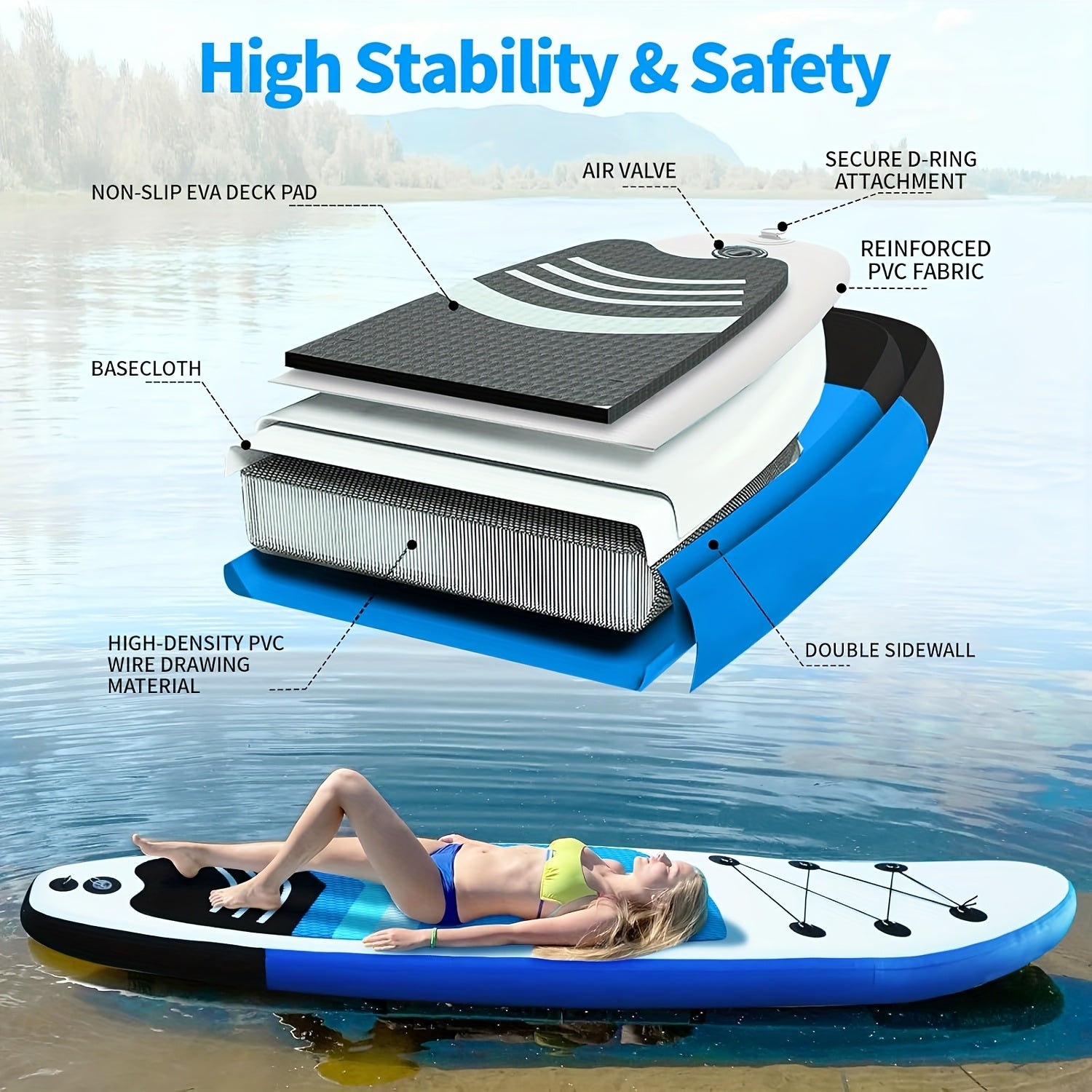 Inflatable Stand Up Paddle Board (SUP) with Full Accessories & Carry Bag - Wide Stable Stance, Surf Control, Non-Slip Deck - Includes Leash, Paddle & Pump - for Teens & Adults