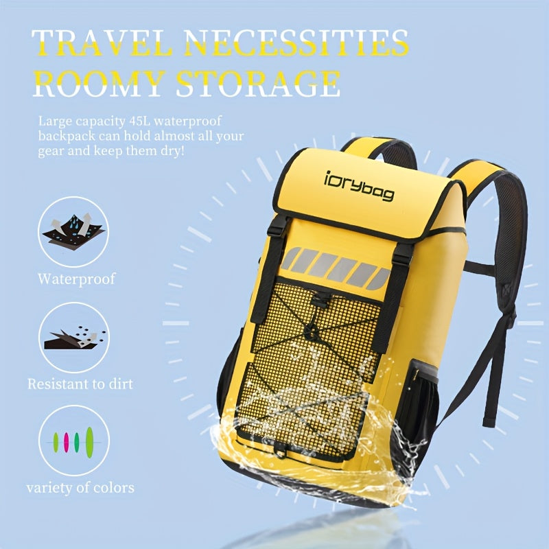 IDRYBAG 25L\u002F45L Dry Backpack With Wet Pocket - Large Floating Dry Bag For Kayaking, Travel, Paddle Boards, Hiking, Fishing, Camping, Beach - Heavy Duty Roll Top With Multiple Compartments & Mesh Pockets, Blue, Unisex, Kayak Accessories