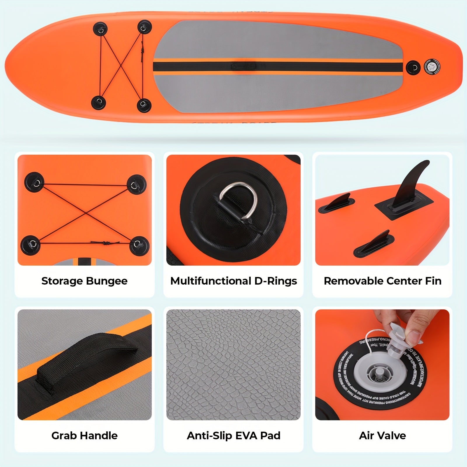 10ft Inflatable Stand-Up Paddle Board with Adjustable Paddle, Dual-Action Pump, and Bungee Cord Storage - Vibrant Orange Design, Includes Carry Bag & Detachable Fins - Perfect for Beginners & Enthusiasts, Paddle Boarding | Vibrant Orange Board | Adjustabl