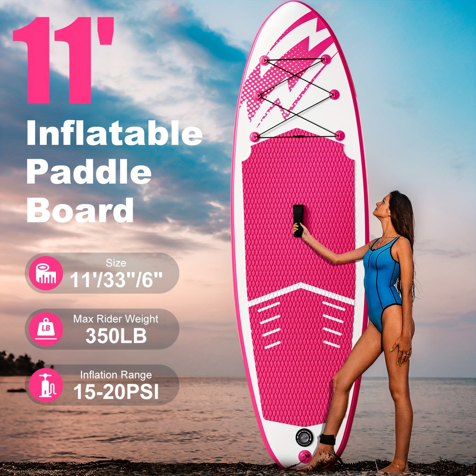 Inflatable Stand Up Paddle Board - Wide Stable Design, Non-Slip Deck With Premium Paddle Board Accessories, Carry Bag, Dual Action Pump, Paddle, Ankle Leash