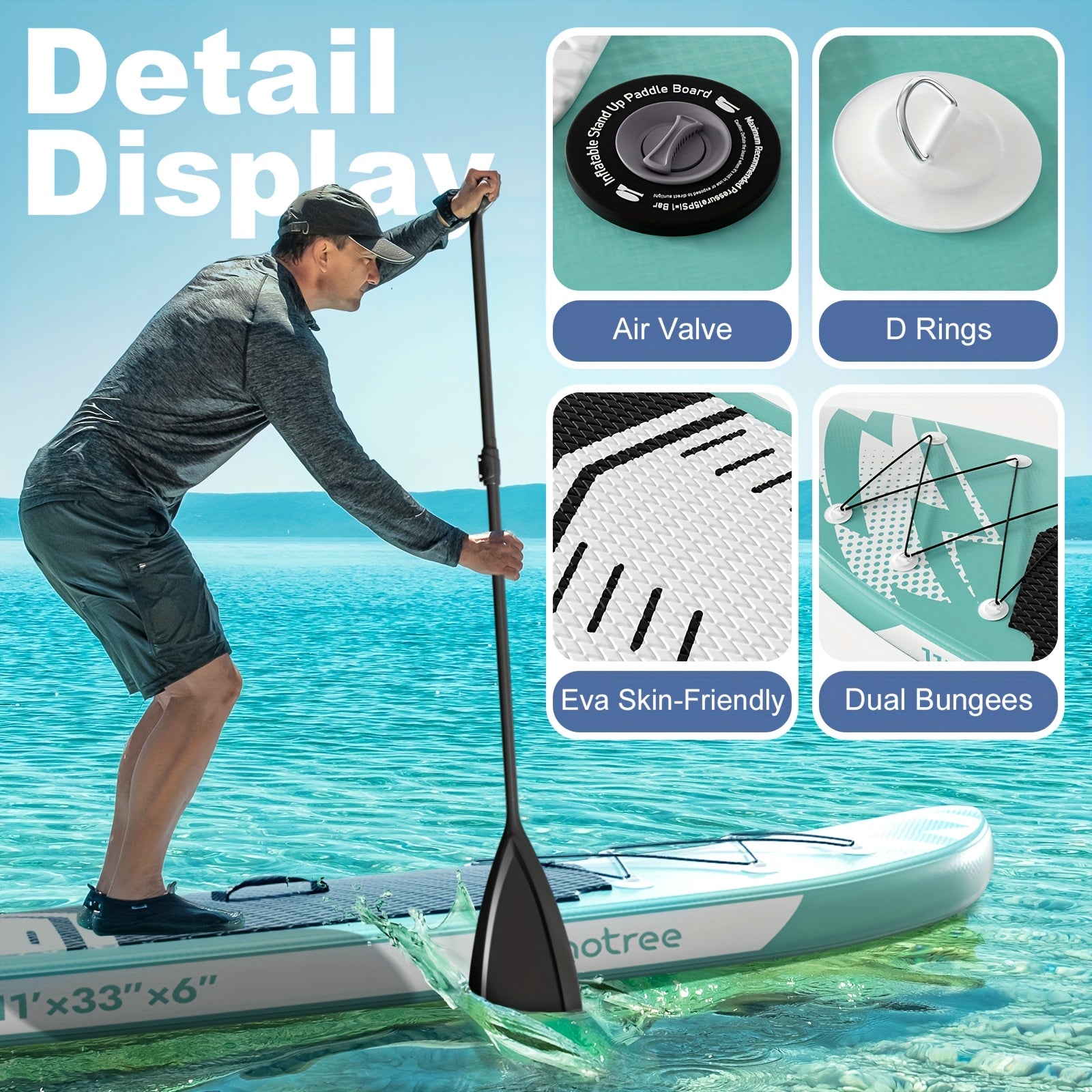 Inflatable Stand Up Paddle Board - Wide Stable Design, Non-Slip Deck With Premium Paddle Board Accessories, Carry Bag, Dual Action Pump, Paddle, Ankle Leash