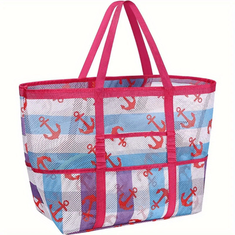 1pc Extra-Large Large Mesh Beach Tote Bag - Foldable & Portable for Pool, Boat Trips, Toys & Vacation Essentials, Lightweight Swim Bag with Zipper and Extra Pockets for Pool, Boat, and Vacation Essentials, Black, Beach Vacation Bag | Organized Stora