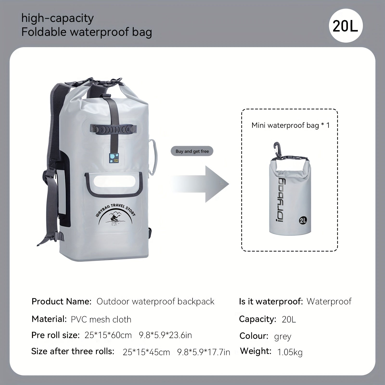 IDRYBAG Dry Bag Backpack Waterproof Floating 20L\u002F30L\u002F40L, Dry Bags Waterproof Backpack For Men, Dry Sack Waterproof Bag Kayak