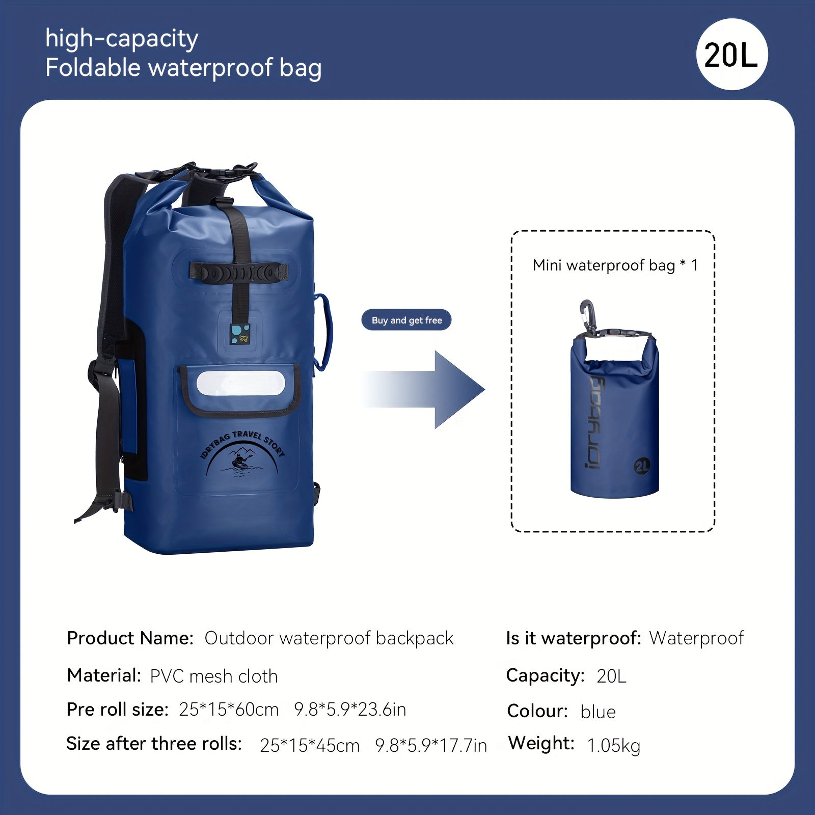IDRYBAG Dry Bag Backpack Waterproof Floating 20L\u002F30L\u002F40L, Dry Bags Waterproof Backpack For Men, Dry Sack Waterproof Bag Kayak