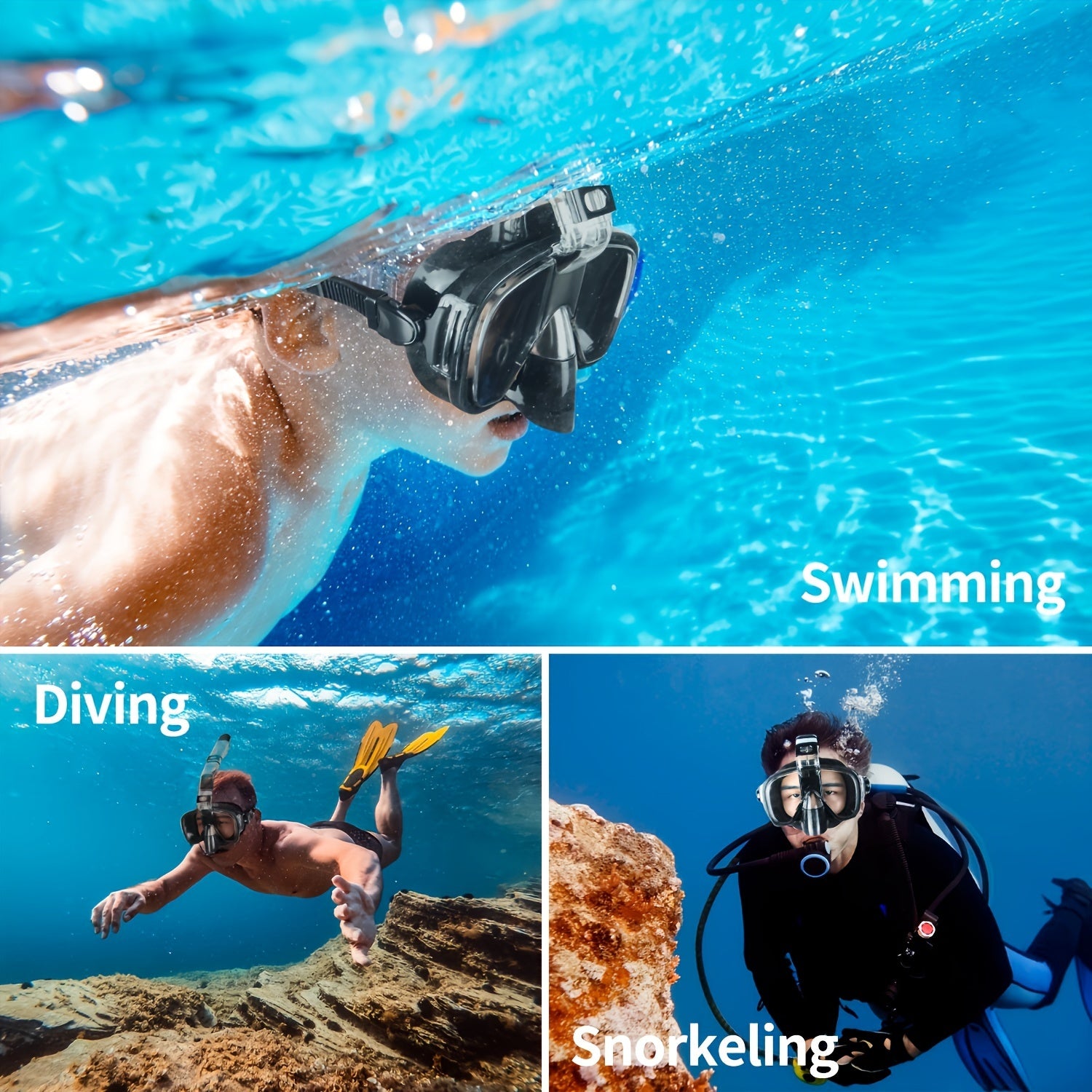 1pc Adult Snorkel Mask with 2-Window Function, Anti-Fog HD Panoramic View, Leak-Proof, PC Material, Ideal for Snorkeling, Diving & Swimming - Blue (Includes Carrying Bag & Accessories)