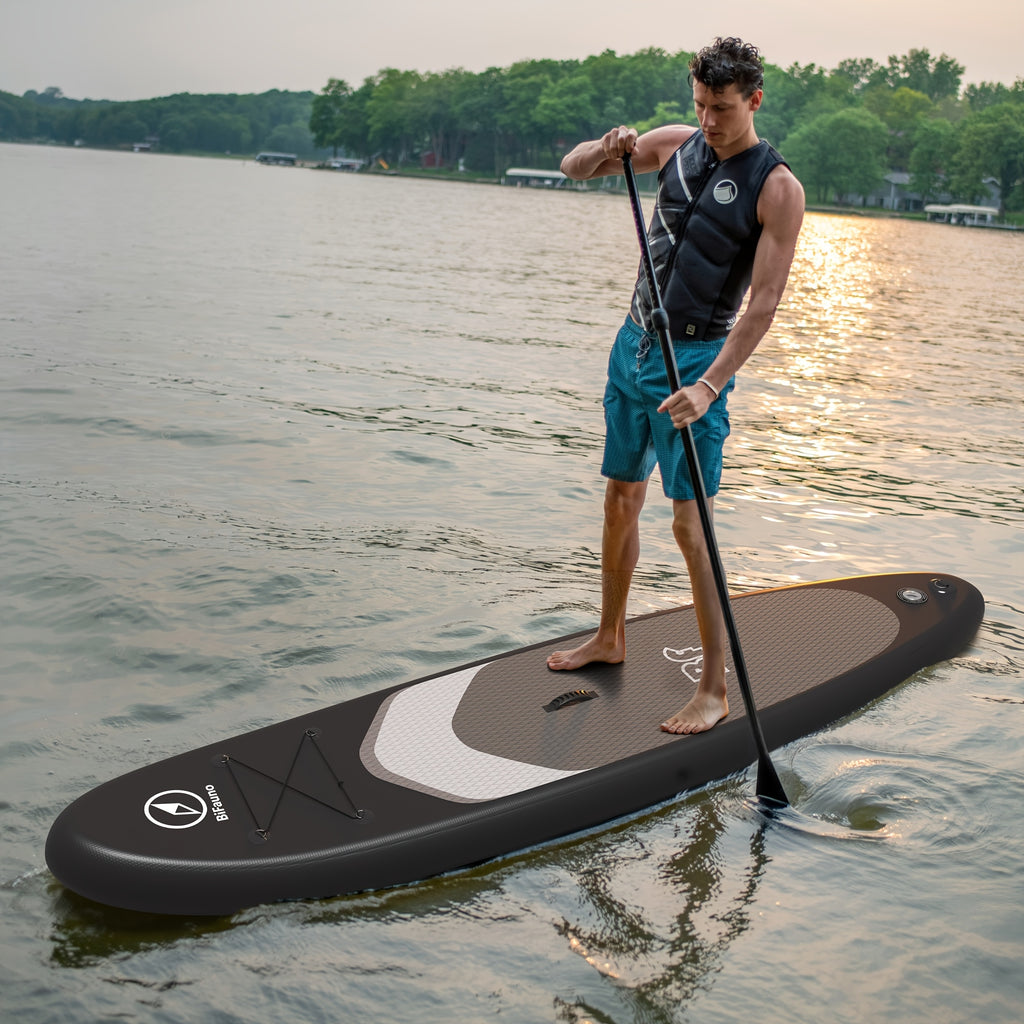 Inflatable Stand Up Paddle Board with SUP Accessories & Backpack - Non-Slip Deck, Wide Stance, Bottom Fin, Double Action Pump & Repair Kit - Youth & Adult Standing Boat for Lakes, Rivers, Oceans, Paddle Board for Adults, Outdoor Water Sports, Vibrant Desi