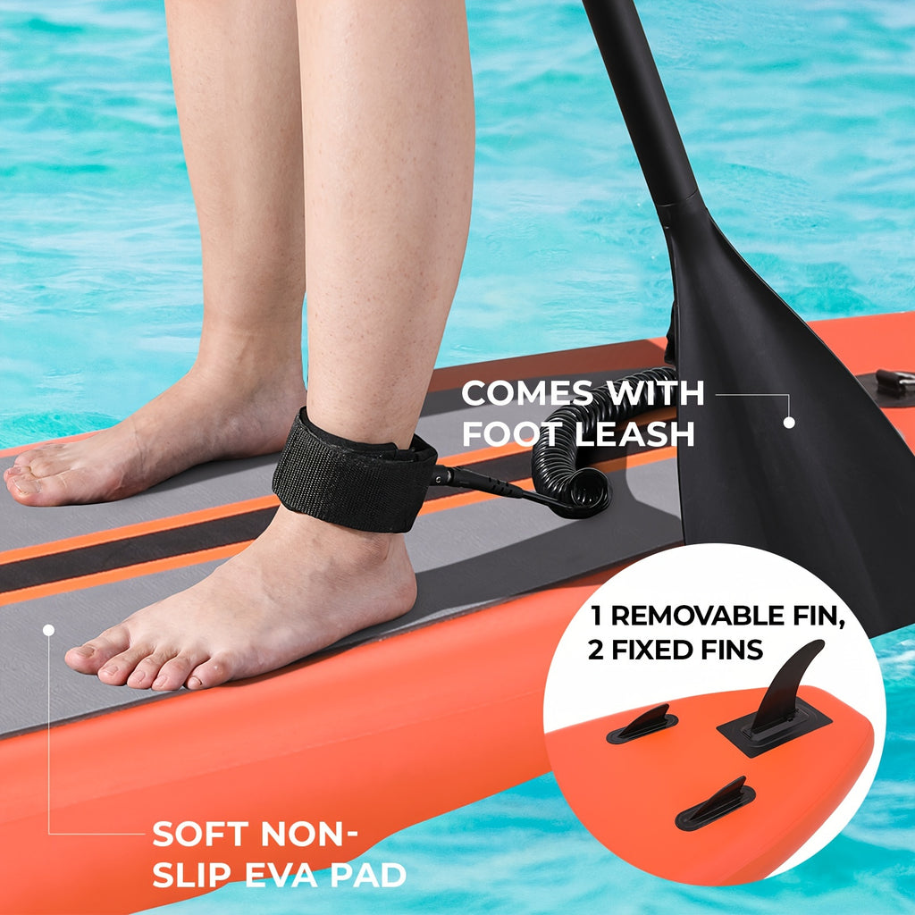 10ft Inflatable Stand-Up Paddle Board with Adjustable Paddle, Dual-Action Pump, and Bungee Cord Storage - Vibrant Orange Design, Includes Carry Bag & Detachable Fins - Perfect for Beginners & Enthusiasts, Paddle Boarding | Vibrant Orange Board | Adjustabl