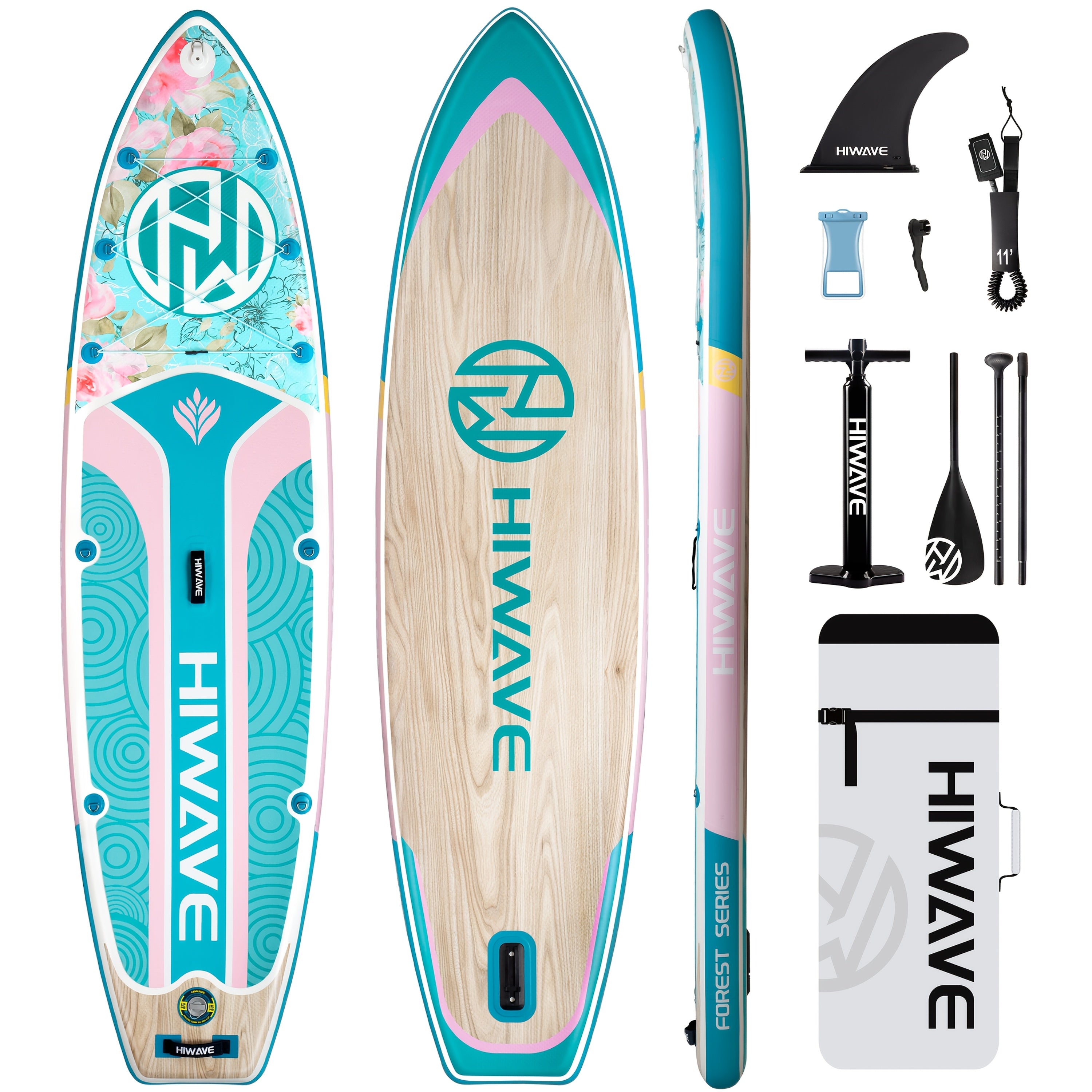 HIWAVE Inflatable SUP Paddle Board - 11ft X 34in Extra Wide, 6in Thick, 420LBS Capacity, Stable for Adults & Family, All-Water Use (Sea\u002FLake),