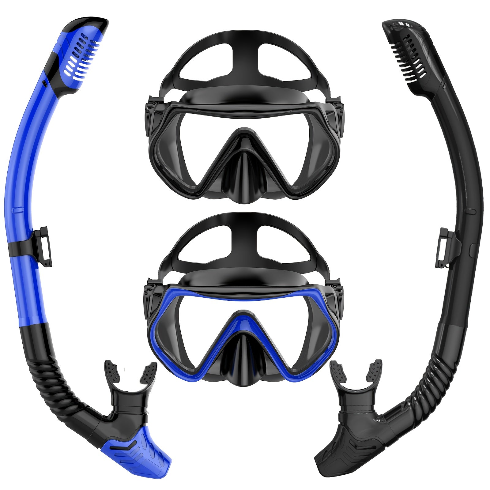 4 Full Diving Masks 4 Full Diving Masks for Adults | Professional Snorkeling Goggles, Anti-Fog Swimming Glasses with Computer Lenses, Dry Snorkeling Masks + Snorkels, Suitable for Diving and Snorkeling