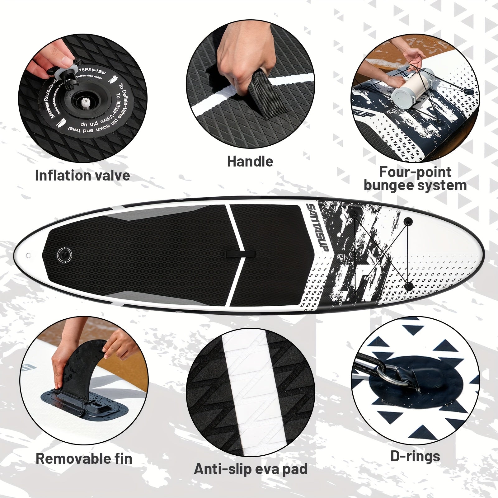 10ft Inflatable Paddle Board Inflatable Upright Paddle Board 10ft | Adjustable Paddle, Dual Action Pump, Elastic Cord Storage | Stylish Artistic Design, Includes Carrying Bag & Removable Fins | Great for Beginners & Enthusiasts