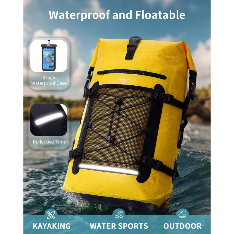 Waterproof Backpack for Women Men 30L RollTop Closure Heavy Duty Dry Bag for Travel with IPX8 Waterproof Phone Case