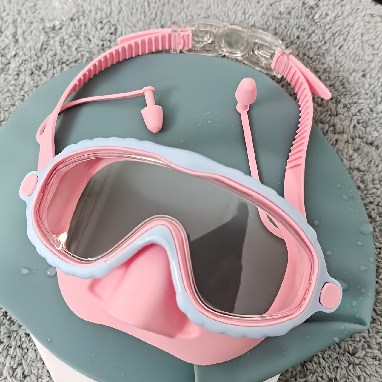 Large Frame Anti-Fog Swimming Goggles with HD Clear Vision, Adjustable Strap & Comfort Pads - Pink Frame with Blue Silicone Pads, Secure Fit for Outdoor Swimming, Beach, Pond - Unisex Fashionable Swimwear, Beach Accessories, Durable Swimwear