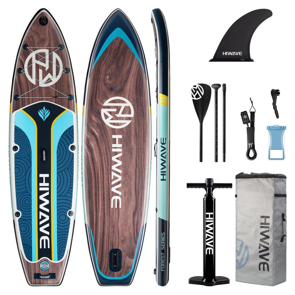 Wood Grain Color Inflatable Stand Up Paddle Board, 11ft 34in 6in, Paddle Board Load Capacity 420lbs, Pet Friendly for Ocean and Lake Use with Dual Action Manual Pump