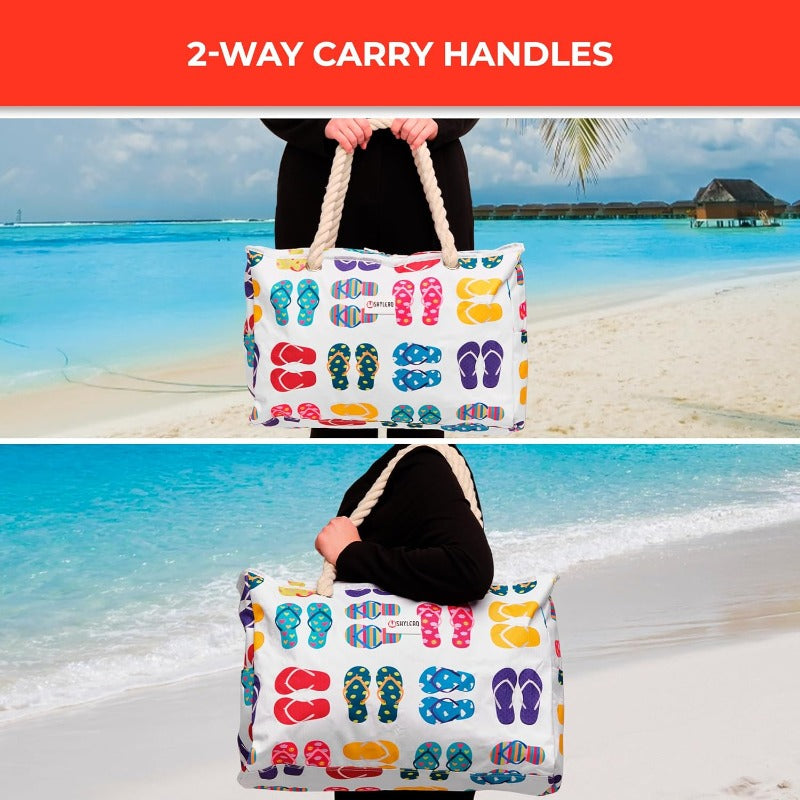 Beach Bag and Pool Bag. Has Airtight Pouch Ton of Pockets. Beach Tote is Zippered Water Resistant. Family Size