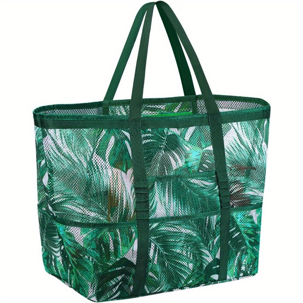 1pc Extra-Large Large Mesh Beach Tote Bag - Foldable & Portable for Pool, Boat Trips, Toys & Vacation Essentials, Lightweight Swim Bag with Zipper and Extra Pockets for Pool, Boat, and Vacation Essentials, Black, Beach Vacation Bag | Organized Stora