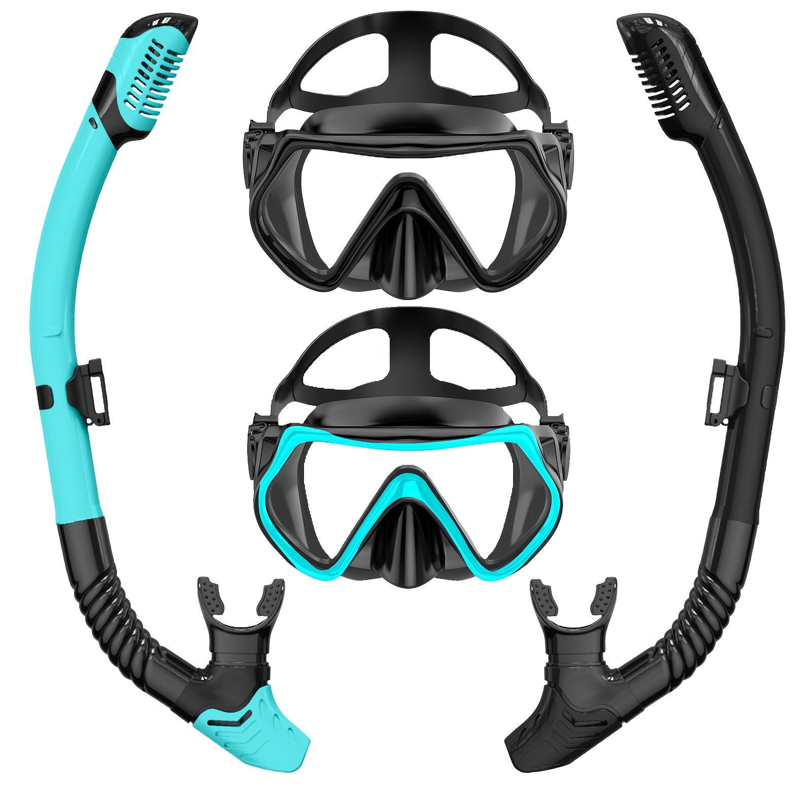 4pcs-swimming and snorkeling goggles, extended snorkel, upgraded thickened anti-fog plating glasses, high-definition PC lens, scuba goggles, upgraded thickened anti-fog plating material, 360° panoramic view, snorkeling equipment