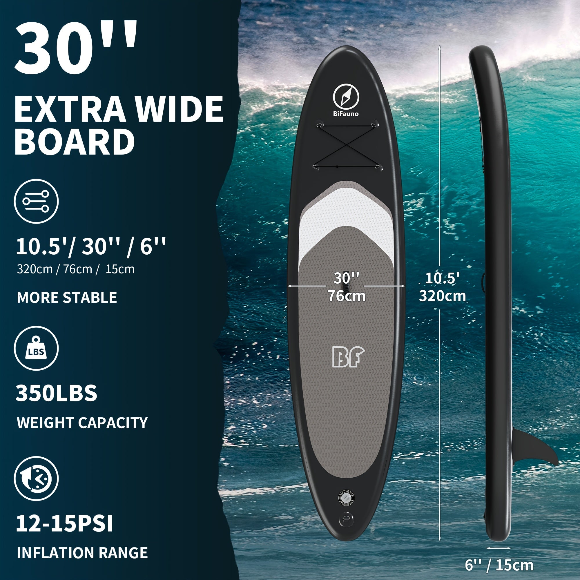 Inflatable Stand Up Paddle Board with SUP Accessories & Backpack - Non-Slip Deck, Wide Stance, Bottom Fin, Double Action Pump & Repair Kit - Youth & Adult Standing Boat for Lakes, Rivers, Oceans, Paddle Board for Adults, Outdoor Water Sports, Vibrant Desi