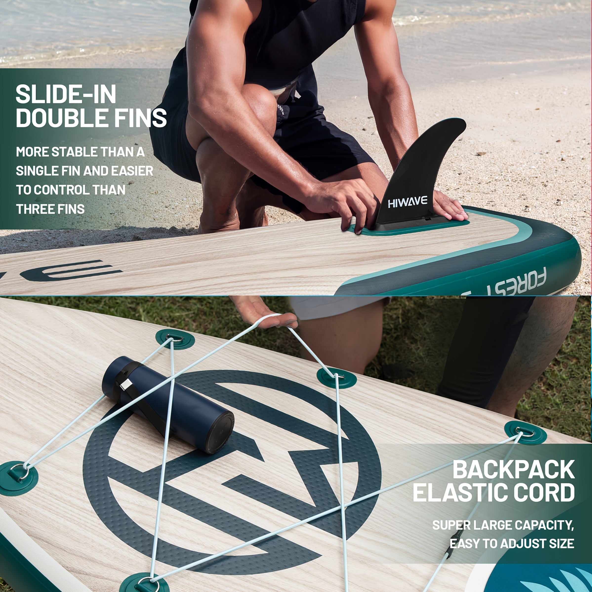 Wood Grain Color Inflatable Stand Up Paddle Board, 11ft 34in 6in, Paddle Board Load Capacity 420lbs, Pet Friendly for Ocean and Lake Use with Dual Action Manual Pump