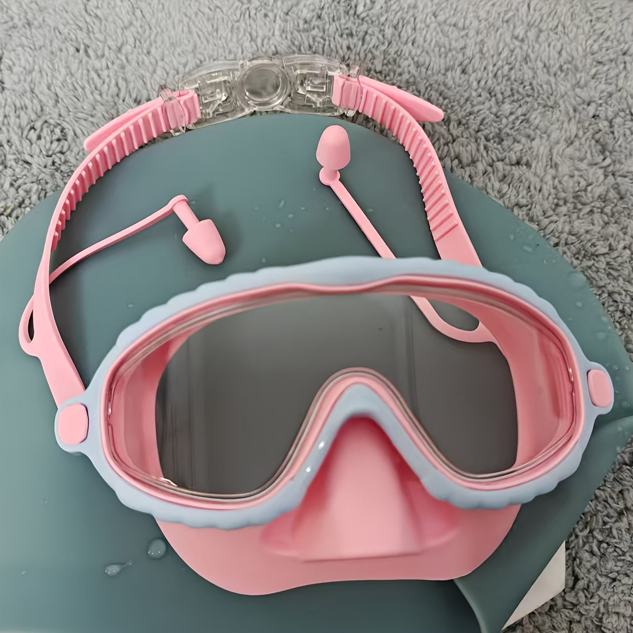 Large Frame Anti-Fog Swimming Goggles with HD Clear Vision, Adjustable Strap & Comfort Pads - Pink Frame with Blue Silicone Pads, Secure Fit for Outdoor Swimming, Beach, Pond - Unisex Fashionable Swimwear, Beach Accessories, Durable Swimwear
