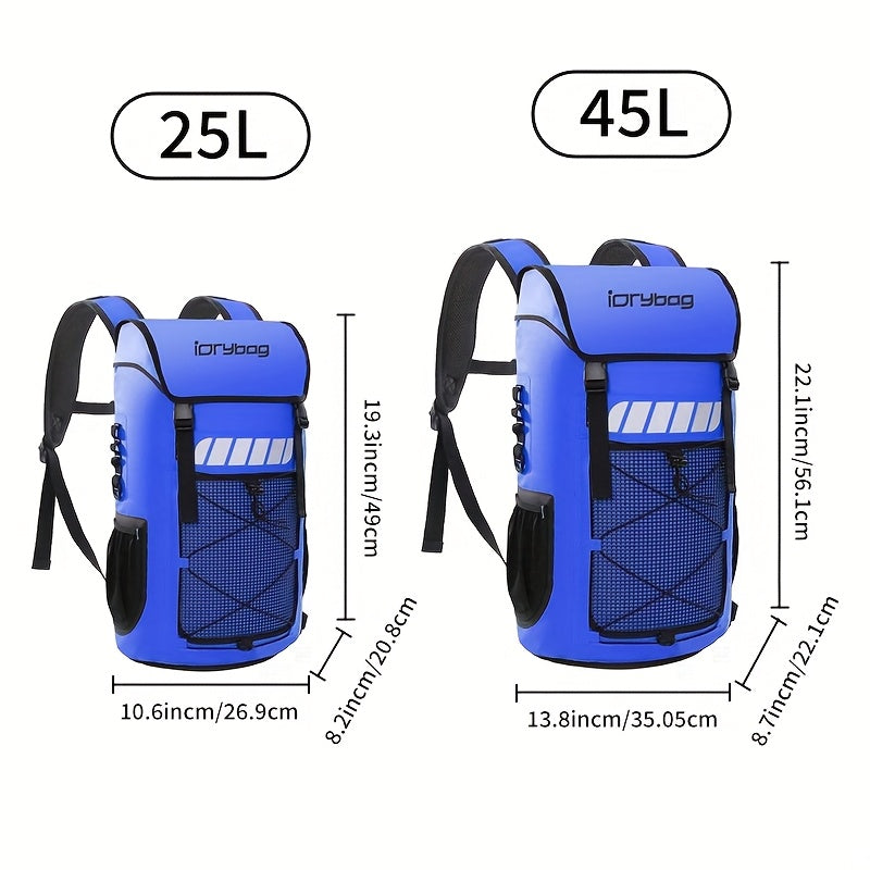 IDRYBAG 25L\u002F45L Dry Backpack With Wet Pocket - Large Floating Dry Bag For Kayaking, Travel, Paddle Boards, Hiking, Fishing, Camping, Beach - Heavy Duty Roll Top With Multiple Compartments & Mesh Pockets, Blue, Unisex, Kayak Accessories