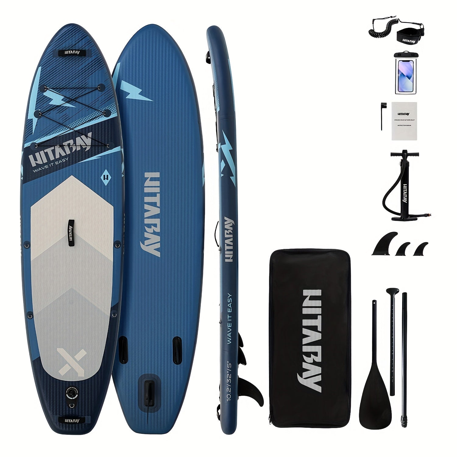 SereneLife Inflatable Stand Up Paddle Board - Wide Stable Design, Non-Slip Deck for Adults & Youth with Premium Paddle Board Accessories, Carry Bag, Dual Action Pump, Paddle, Ankle Leash