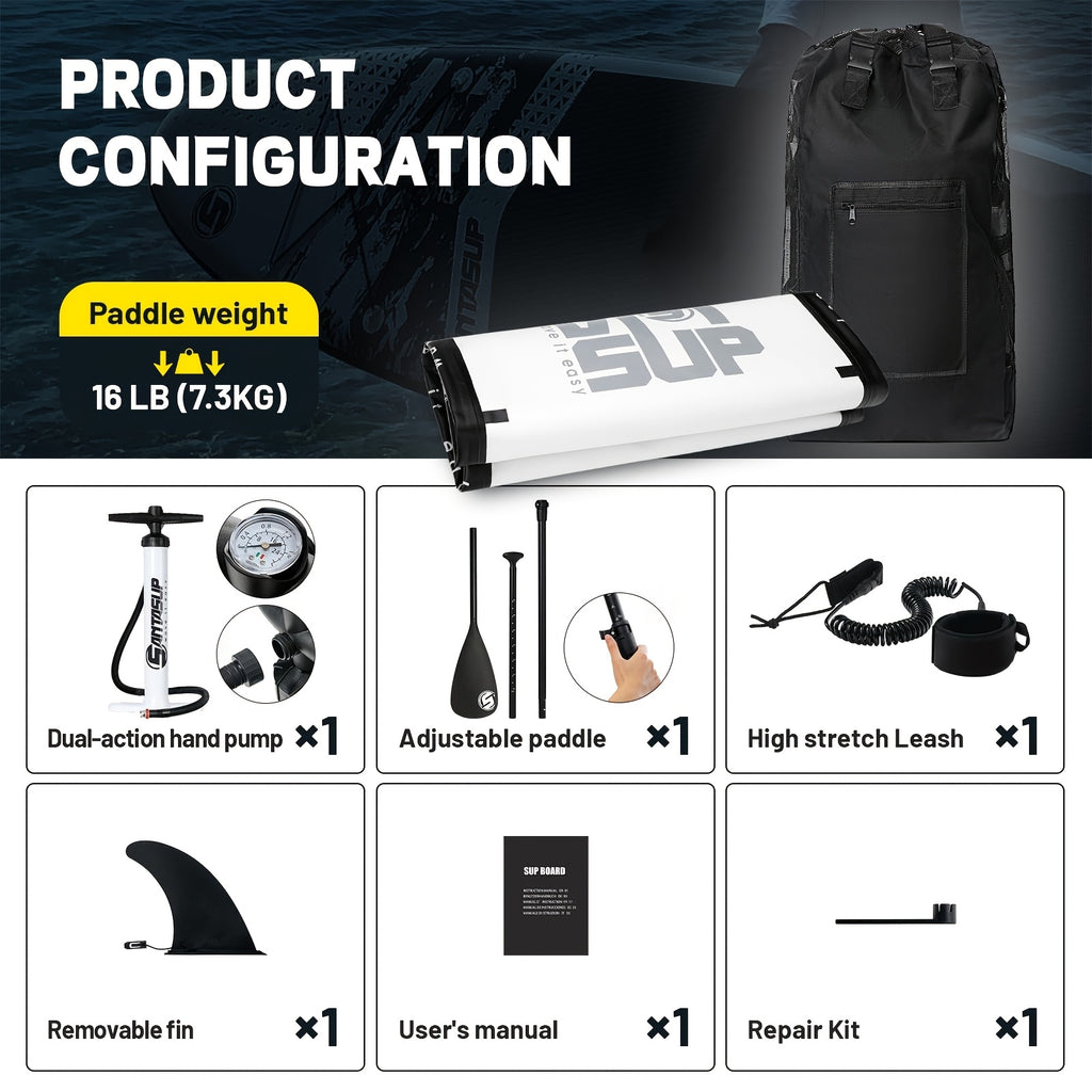 10ft Inflatable Paddle Board Inflatable Upright Paddle Board 10ft | Adjustable Paddle, Dual Action Pump, Elastic Cord Storage | Stylish Artistic Design, Includes Carrying Bag & Removable Fins | Great for Beginners & Enthusiasts