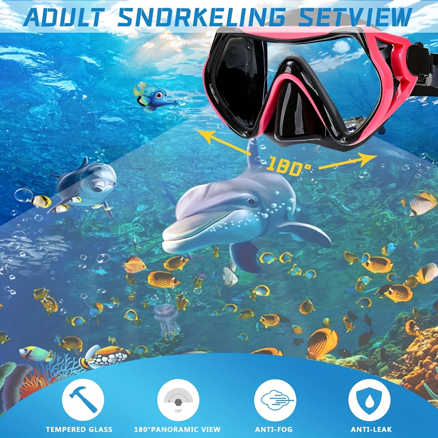 4 Full Diving Masks 4 Full Diving Masks for Adults | Professional Snorkeling Goggles, Anti-Fog Swimming Glasses with Computer Lenses, Dry Snorkeling Masks + Snorkels, Suitable for Diving and Snorkeling