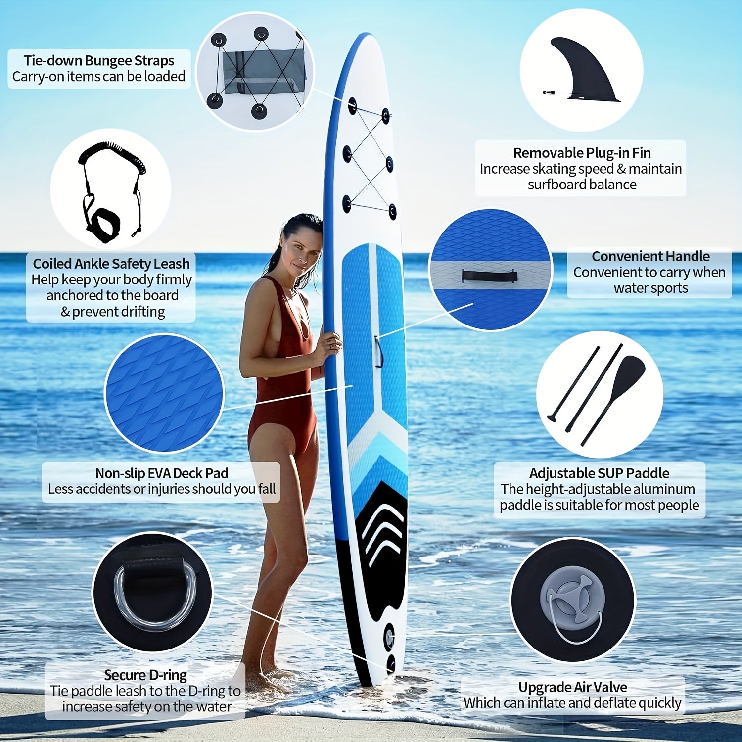 Inflatable Stand Up Paddle Board (SUP) with Full Accessories & Carry Bag - Wide Stable Stance, Surf Control, Non-Slip Deck - Includes Leash, Paddle & Pump - for Teens & Adults