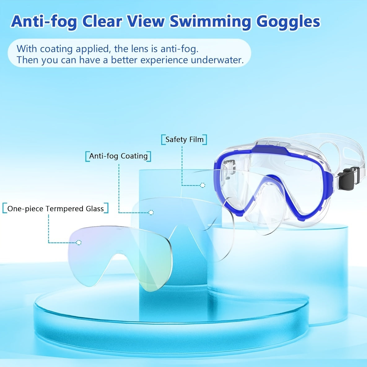 2pcs Swimming Goggles for Adults, Anti-Fog Swim Goggles with Nose Clip, Leakproof Clear Mask 180 Wide Angle, Suitable for Adult Men and Women