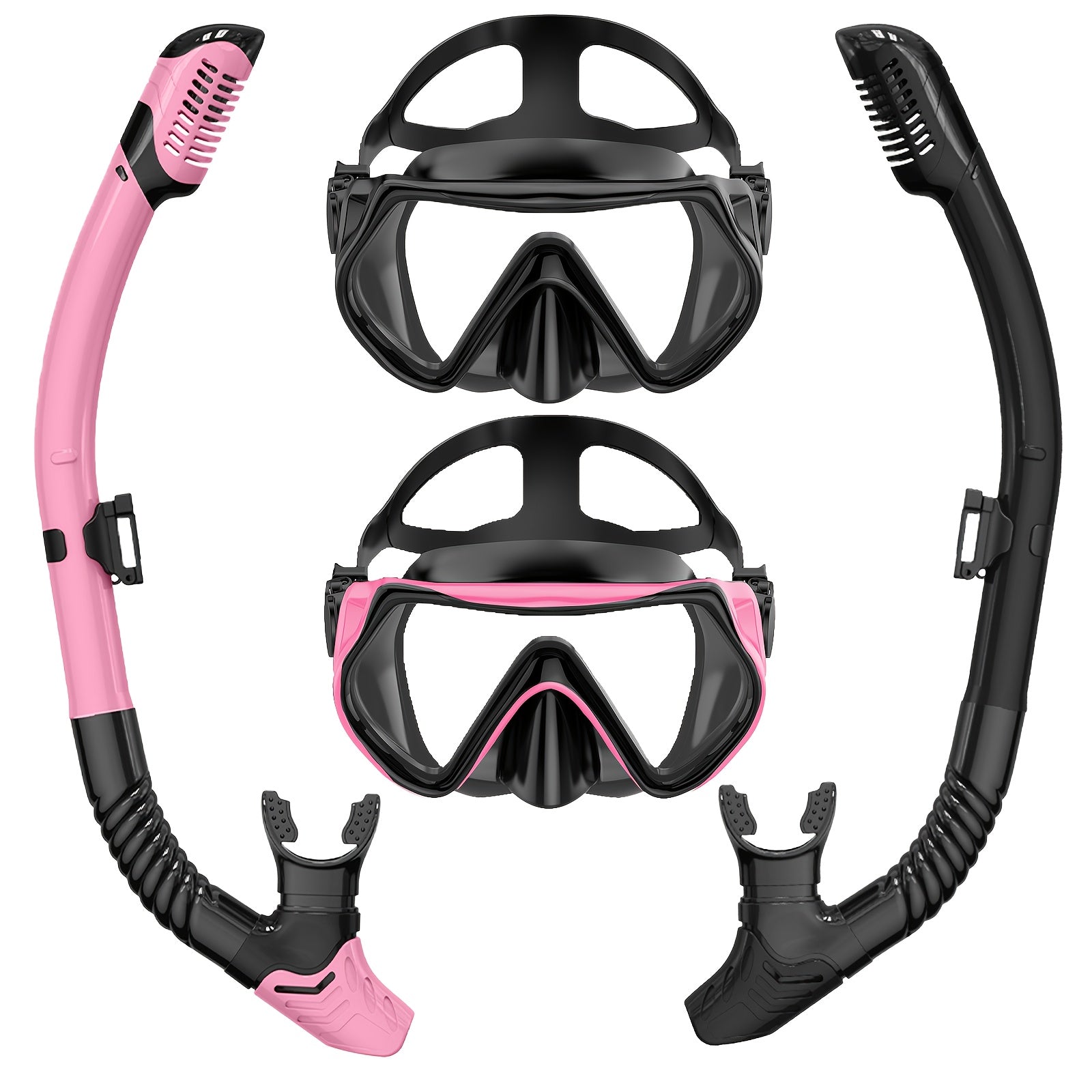 4pcs-swimming and snorkeling goggles, extended snorkel, upgraded thickened anti-fog plating glasses, high-definition PC lens, scuba goggles, upgraded thickened anti-fog plating material, 360° panoramic view, snorkeling equipment