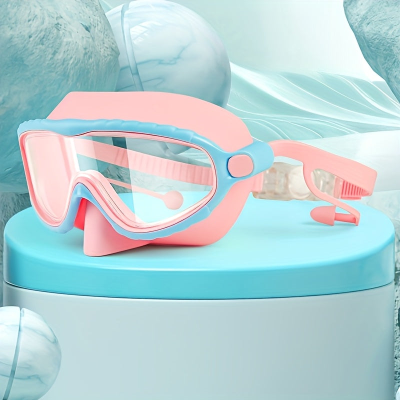 Large Frame Anti-Fog Swimming Goggles with HD Clear Vision, Adjustable Strap & Comfort Pads - Pink Frame with Blue Silicone Pads, Secure Fit for Outdoor Swimming, Beach, Pond - Unisex Fashionable Swimwear, Beach Accessories, Durable Swimwear