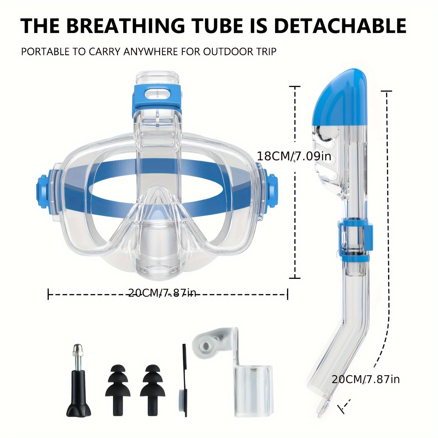 1pc Adult Snorkel Mask with 2-Window Function, Anti-Fog HD Panoramic View, Leak-Proof, PC Material, Ideal for Snorkeling, Diving & Swimming - Blue (Includes Carrying Bag & Accessories)